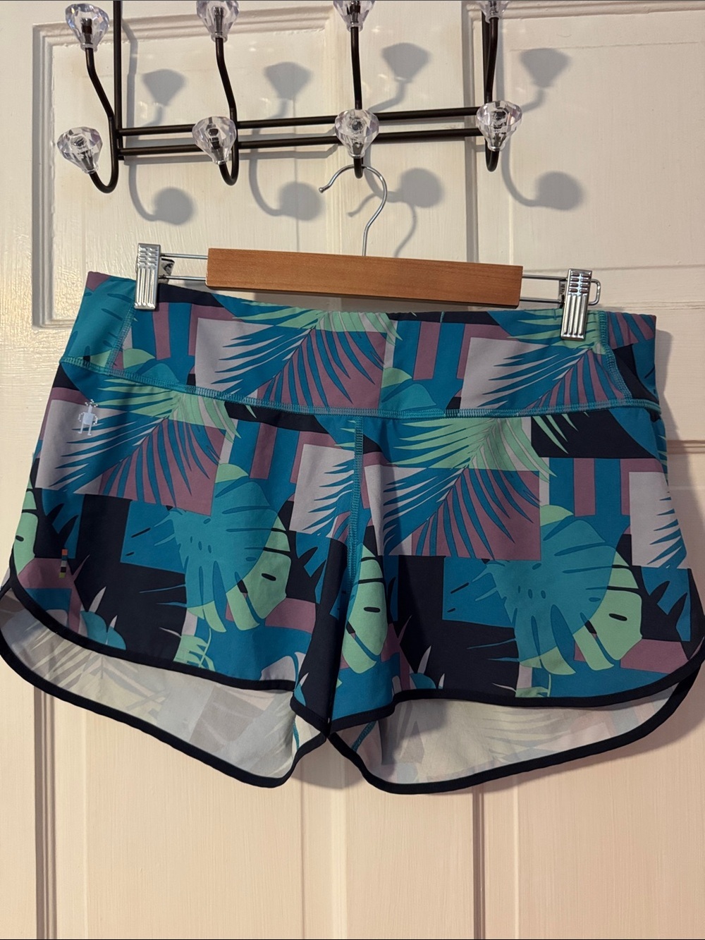 Smartwool Women's Tropical Leaf Performance Running Shorts - Teal, Purple Navy M